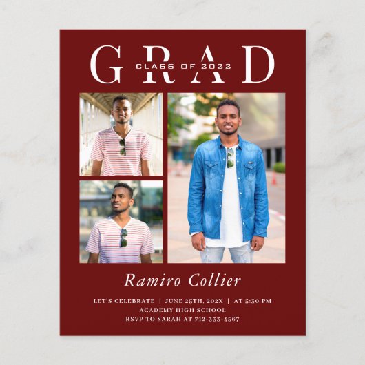 Budget Simple 3 Photo Graduation Invitations (Voorkant)