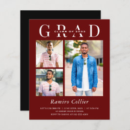 Budget Simple 3 Photo Graduation Invitations