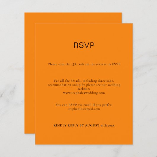 Budget Simple Autumn Oranje QR Code RSVP Card (Voorkant / Achterkant)
