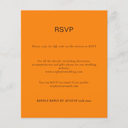 Budget Simple Autumn Oranje QR Code RSVP Card (Voorkant)