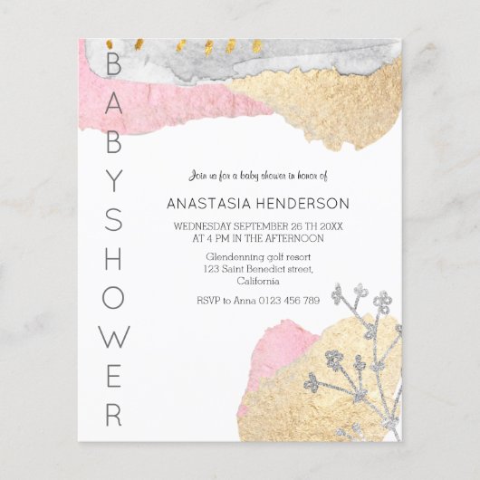 Budget Simple Baby shower Invitation. (Voorkant)