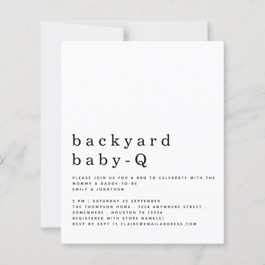 Budget Simple Backyard Baby Q BBQ Shower Invite (Voorkant)