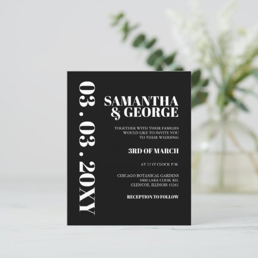 Budget Simple Black and White Wedding Invitation (Staand voorkant)