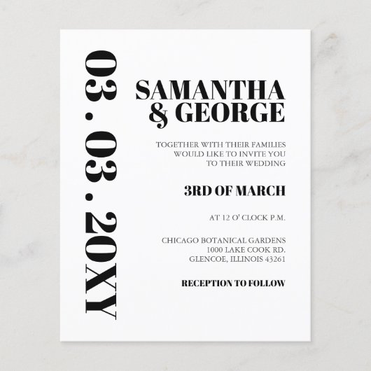 Budget Simple Black and White Wedding Invitation (Voorkant)