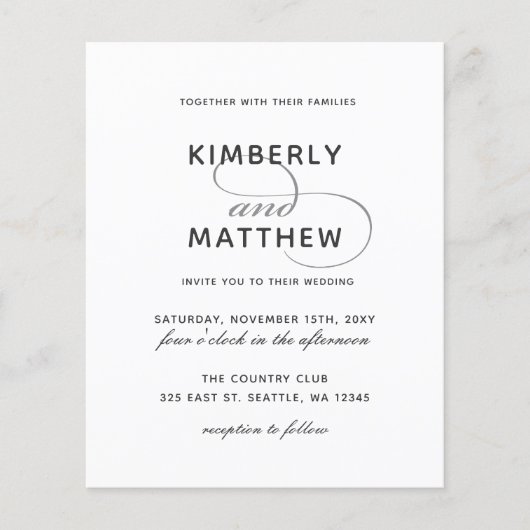 Budget Simple Black and White Wedding Invitation (Voorkant)