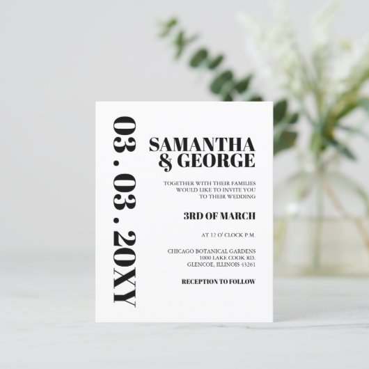 Budget Simple Black and White Wedding Invitation (Staand voorkant)