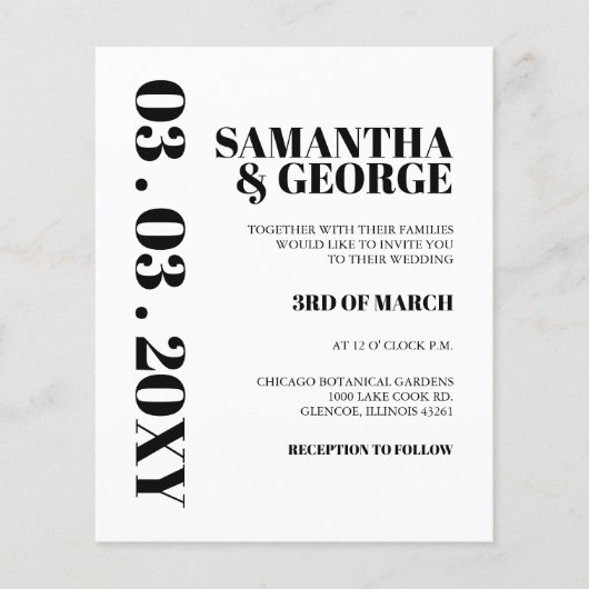 Budget Simple Black and White Wedding Invitation (Voorkant)
