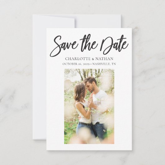 Budget Simple Black White Photo Save the Date Card Kaart (Voorkant)
