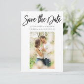 Budget Simple Black White Photo Save the Date Card Kaart (Staand voorkant)