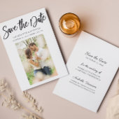 Budget Simple Black White Photo Save the Date Card Kaart