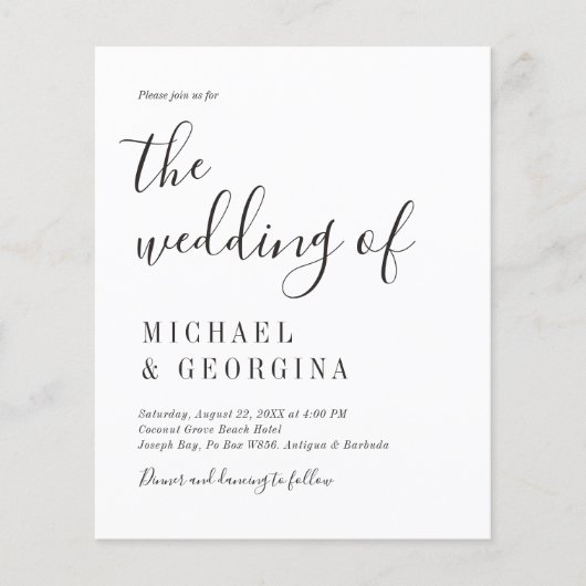 Budget Simple Black White Photo Weduwen Uitnodigin (Voorkant)