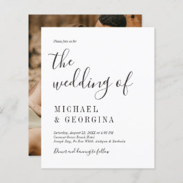 Budget Simple Black White Photo Weduwen Uitnodigin