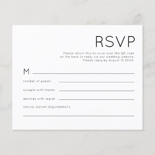 Budget Simple Black White QR Code Weddenschap RSVP (Voorkant)