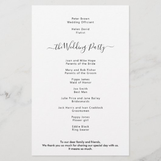 Budget Simple Black White Script Weddenprogramma (Achterkant)
