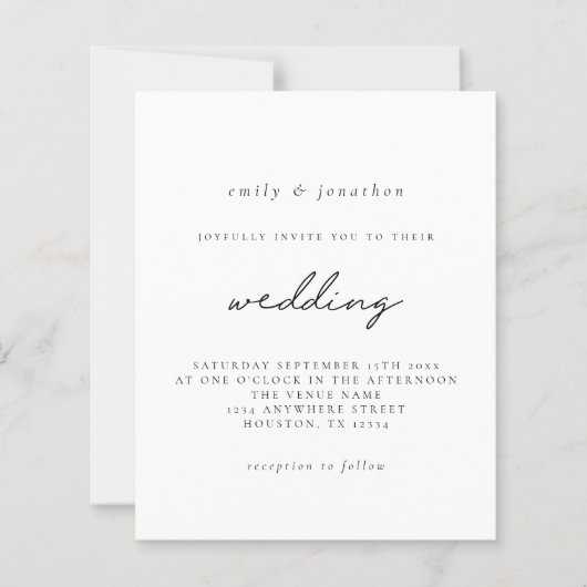 Budget Simple Black White Script Wedding Invite (Voorkant)