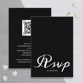 Budget Simple Black White Wedding RSVP QR Code Informatiekaartje