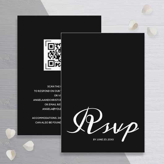 Budget Simple Black White Wedding RSVP QR Code Informatiekaartje