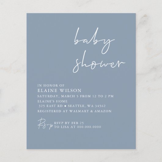 Budget Simple Blue Moderne Baby shower Invitation (Voorkant)