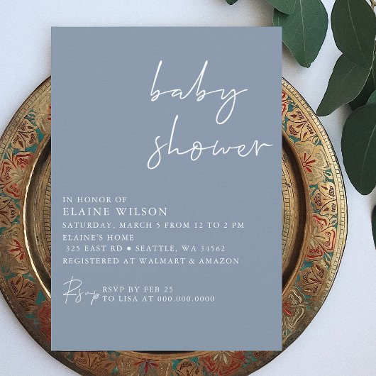 Budget Simple Blue Moderne Baby shower Invitation
