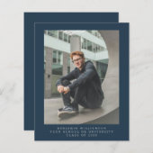 Budget Simple Blue Photo Afstuderen Aankondiging (Voorkant / Achterkant)