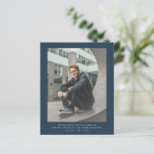 Budget Simple Blue Photo Afstuderen Aankondiging (Staand voorkant)