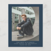 Budget Simple Blue Photo Afstuderen Aankondiging (Voorkant)