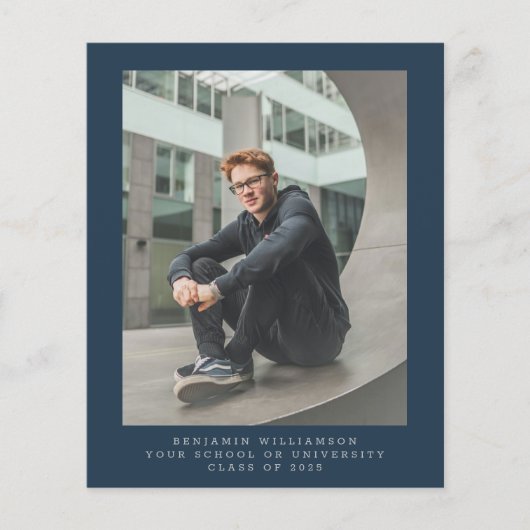 Budget Simple Blue Photo Afstuderen Aankondiging (Voorkant)