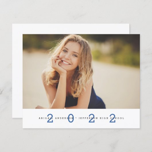 Budget Simple Blue Photo Afstuderen Aankondiging (Voorkant / Achterkant)