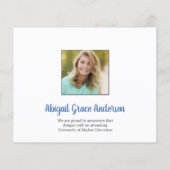 Budget Simple Blue Photo Afstuderen Aankondiging (Achterkant)