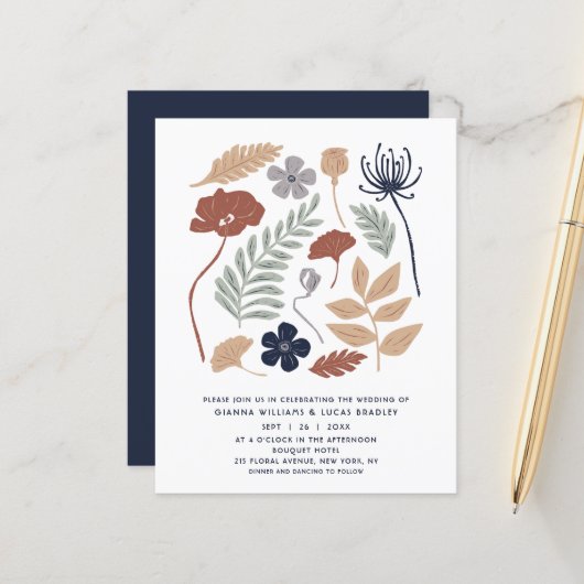 Budget Simple Blue Redwood Flowers Modern Wedding (Voorkant / Achterkant in situ)