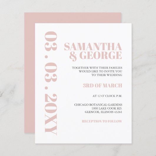 Budget Simple Blush Modern Wedding Invitation (Voorkant / Achterkant)