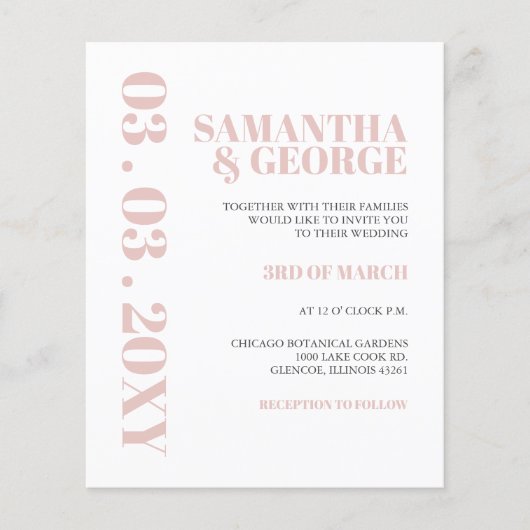 Budget Simple Blush Modern Wedding Invitation (Voorkant)