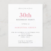 Budget Simple Blush Pink 30th Birthday Invitation (Voorkant)