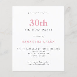 Budget Simple Blush Pink 30th Birthday Invitation