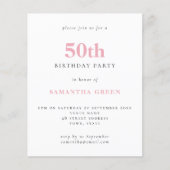 Budget Simple Blush Pink 50th Birthday Invitation (Voorkant)