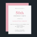 Budget Simple Blush Pink 50th Birthday Invitation<br><div class="desc">Budget Simple Text Blush Pink 50th Birthday Invitation. Een waarde voor geld kleiner 4.5 x 5.6 duim alternatief bleef aan de semi-verliesoptie in gebreke die voor uitnodigingen wordt geadviseerd en is een gelijkaardige dikte aan een briefkaart. De verzadigingsoptie is veel dunner papier. De doopvontkleur en het type kunnen via uitgeven...</div>