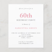 Budget Simple Blush Pink 60th Birthday Invitation (Voorkant)