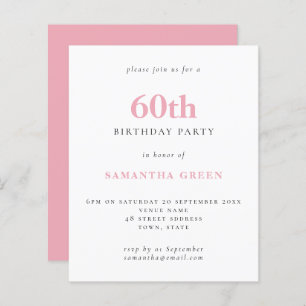 Budget Simple Blush Pink 60th Birthday Invitation
