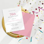 Budget Simple Blush Pink 70th Birthday Invitation<br><div class="desc">Budget Simple Text Blush Pink 70th Birthday Invitation. Een waarde voor geld kleiner 4.5 x 5.6 duim alternatief bleef aan de semi-verliesoptie in gebreke die voor uitnodigingen wordt geadviseerd en is een gelijkaardige dikte aan een briefkaart. De verzadigingsoptie is veel dunner papier. De doopvontkleur en het type kunnen via uitgeven...</div>