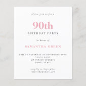 Budget Simple Blush Pink 90th Birthday Invitation (Voorkant)