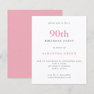 Budget Simple Blush Pink 90th Birthday Invitation