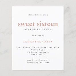 Budget Simple Blush Sweet 16 Birthday Invite
