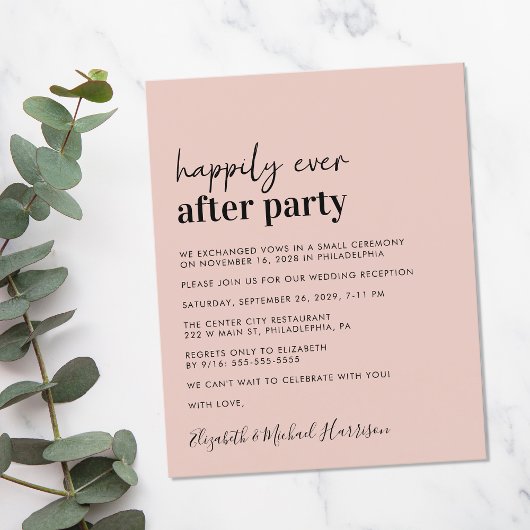Budget Simple Blush Weddenschappen Reception Invit
