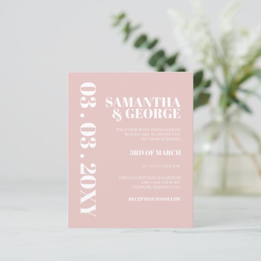 Budget Simple Blush Wedding Invitation (Staand voorkant)