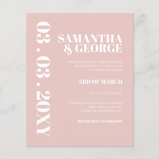 Budget Simple Blush Wedding Invitation (Voorkant)