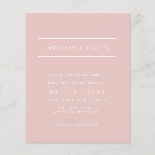 Budget Simple Blush Wedding Invitation (Voorkant)