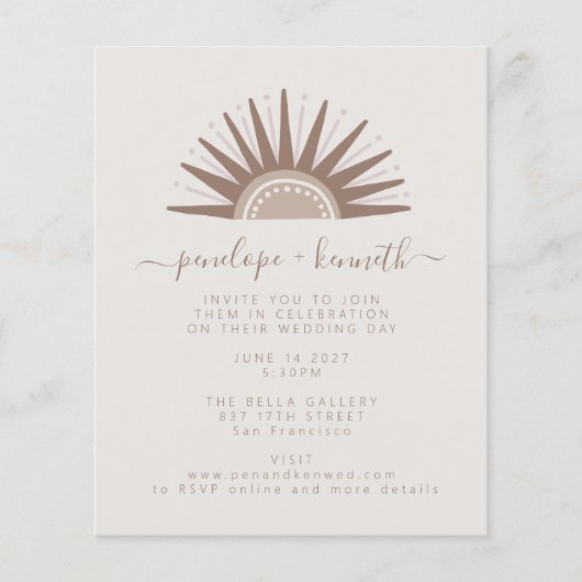Budget Simple Boho Sun Taupe Wedding Invite (Voorkant)