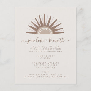 Budget Simple Boho Sun Taupe Wedding Invite