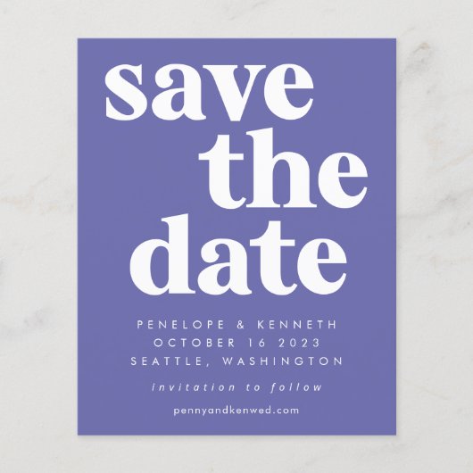 Budget Simple Bold Paars Save the Date Kaart (Voorkant)
