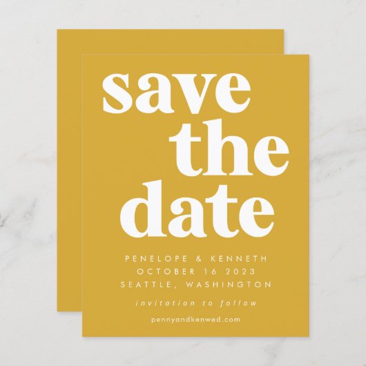 Budget Simple Bold Yellow Save the Date Kaart (Voorkant / Achterkant)